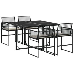 vidaXL Ensemble &agrave; manger de jardin coussins 5pcs noir r&eacute;sine tress&eacute;e
