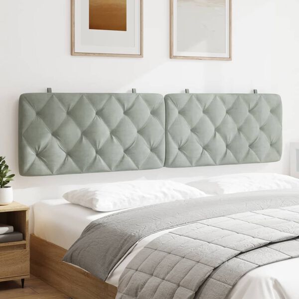 vidaXL Coussin de t&ecirc;te de lit gris clair 200 cm velours