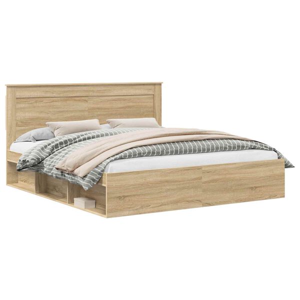 vidaXL Cadre de lit avec t&ecirc;te de lit Sonoma 200 x 200 cm Pin massif