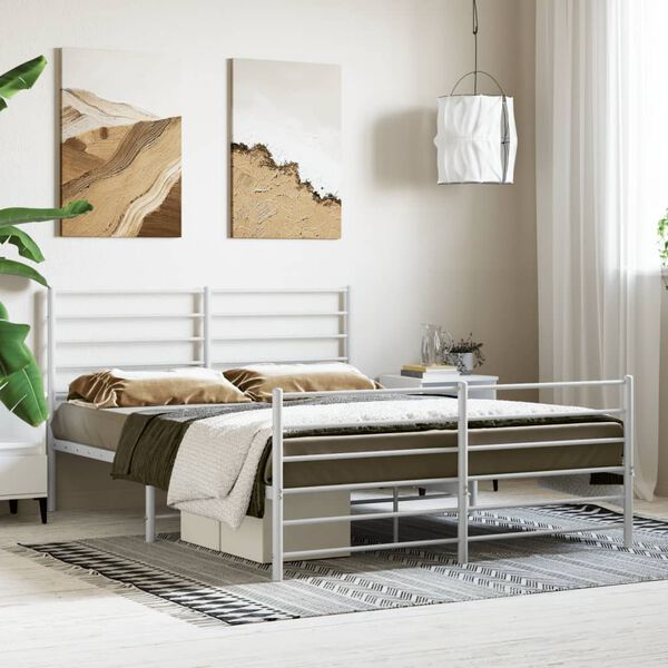 vidaXL Cadre de lit m&eacute;tal sans matelas et pied de lit blanc 140x190 cm