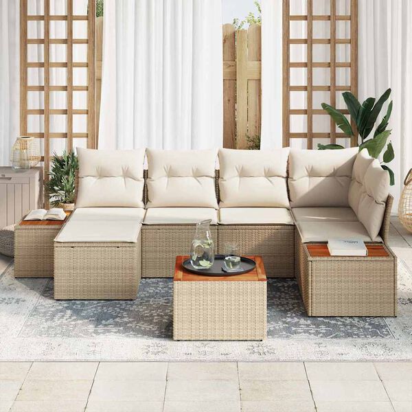 vidaXL Ensemble de canap&eacute; de jardin 7 pcs Beige et cr&egrave;me Polyrotin