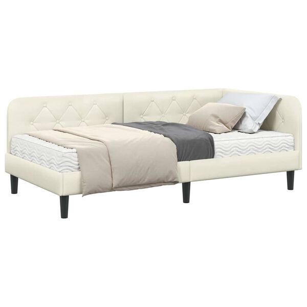 vidaXL Cadre de lit d'angle avec matelas Cr&egrave;me 90 x 190 cm Velours