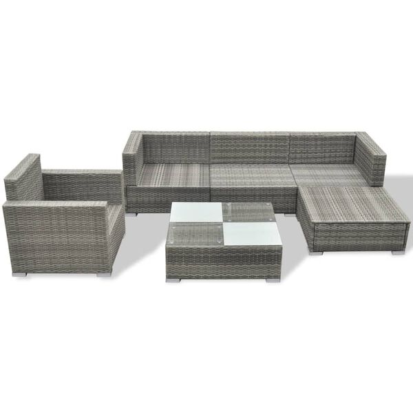 vidaXL Salon de jardin 6 pcs avec coussins r&eacute;sine tress&eacute;e gris