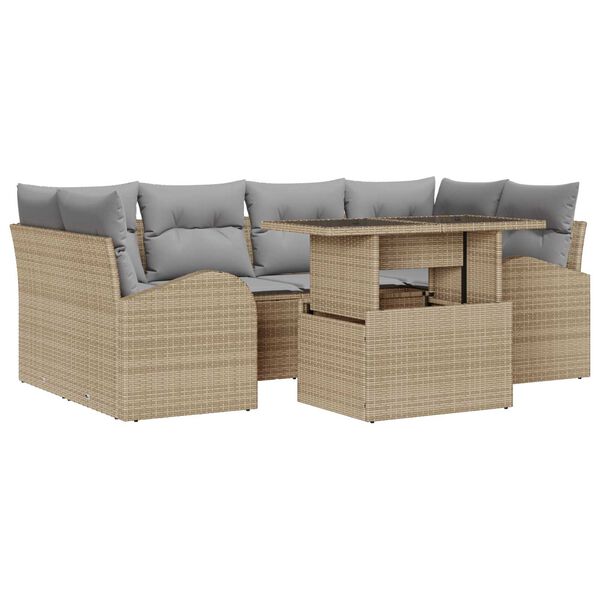 vidaXL Ensemble de canap&eacute; de jardin 7 pcs Beige Poly Rattan