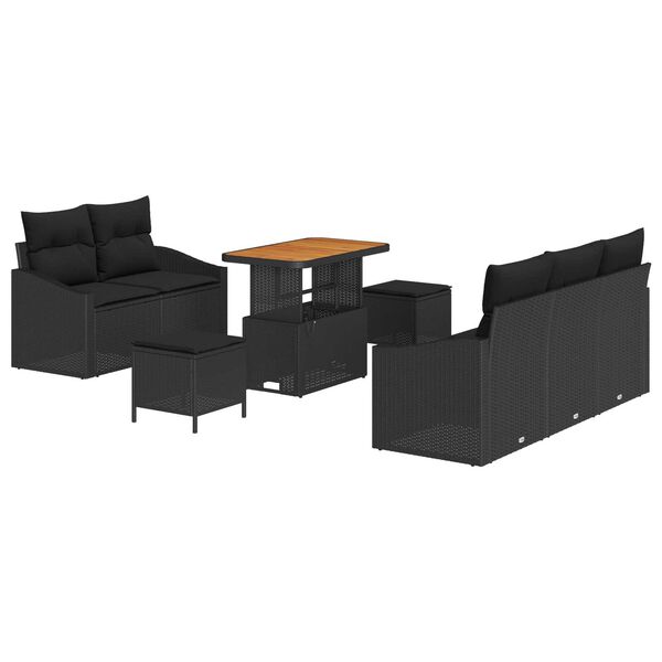 vidaXL Ensemble de canap&eacute; de jardin avec coussin 8 pcs Noir polyrotin