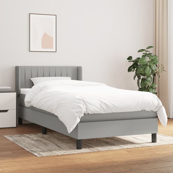 vidaXL Sommier &agrave; lattes de lit et matelas Gris clair 90x190 cm Tissu
