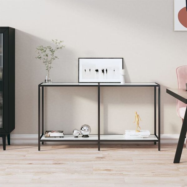 vidaXL Table console Blanc 140x35x75,5 cm Verre tremp&eacute;