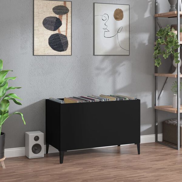 vidaXL Armoire &agrave; disques noir 74,5x38x48 cm bois d'ing&eacute;nierie