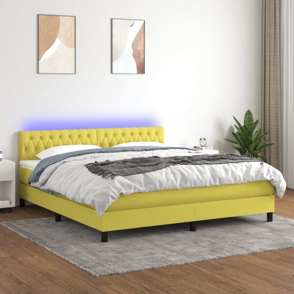 vidaXL Sommier &agrave; lattes de lit avec matelas LED Vert 180x200 cm Tissu