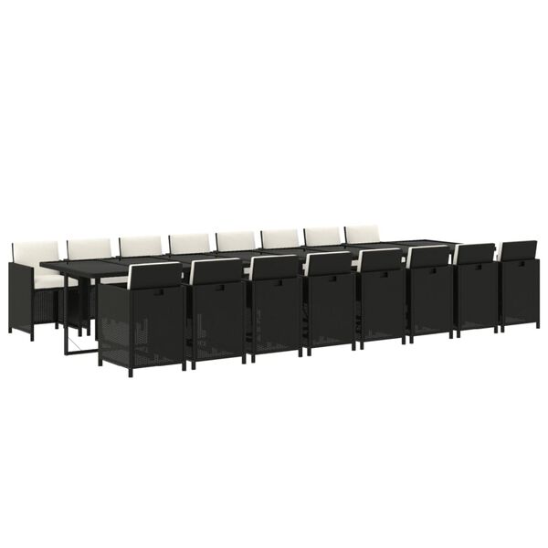 vidaXL Ensemble &agrave; manger de jardin 17 pcs coussins noir r&eacute;sine tress&eacute;e