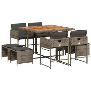 vidaXL Ensemble &agrave; manger de jardin 9 pcs coussins gris r&eacute;sine tress&eacute;e