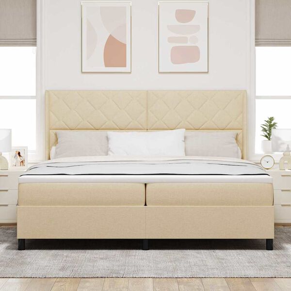 vidaXL Lit &agrave; ressort LED avec matelas Cr&egrave;me 200 x 200 cm tissu