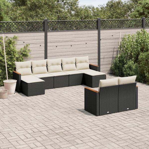 vidaXL Salon de jardin 9 pcs avec coussins noir r&eacute;sine tress&eacute;e