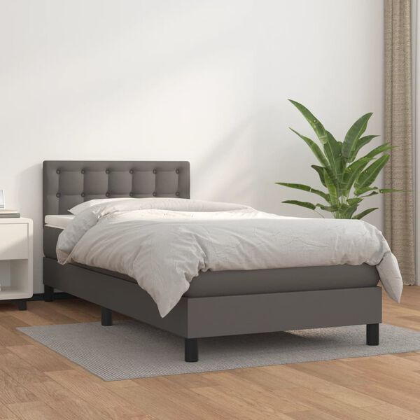 vidaXL Sommier &agrave; lattes de lit avec matelas Gris 90x200 cm Similicuir