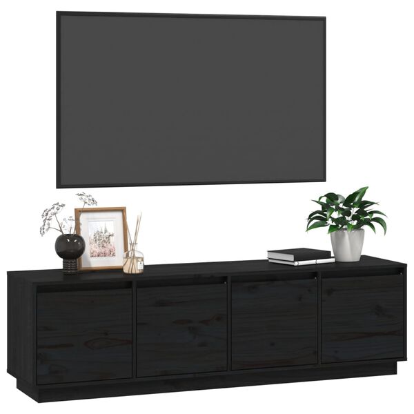 vidaXL Meuble TV Noir 156x37x45 cm Bois de pin massif