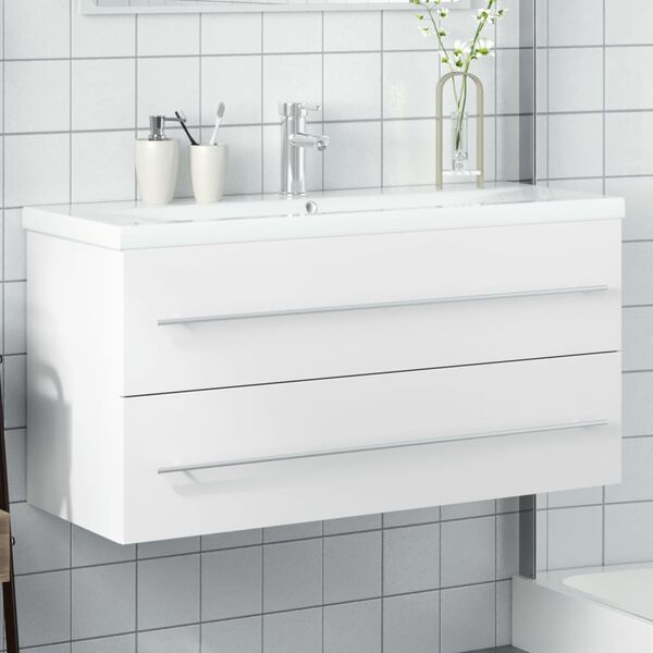 vidaXL Armoire lavabo de salle de bain avec bassin int&eacute;gr&eacute; blanc