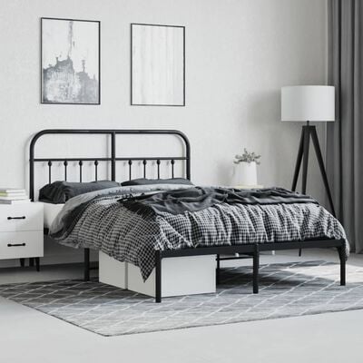 vidaXL Cadre de lit métal sans matelas avec tête de lit noir 150x200cm