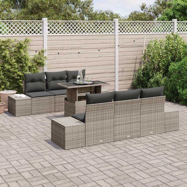 vidaXL Ensemble de canap&eacute; de jardin avec coussin 7 pcs Gris