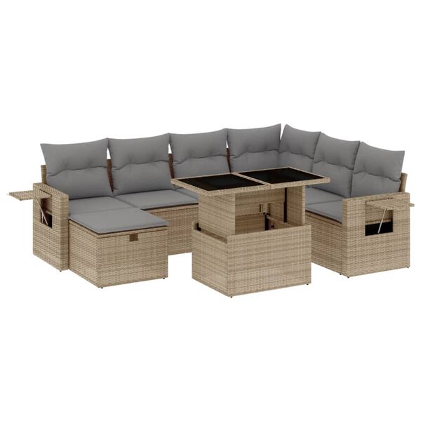vidaXL Salon de jardin avec coussins 8 pcs beige r&eacute;sine tress&eacute;e
