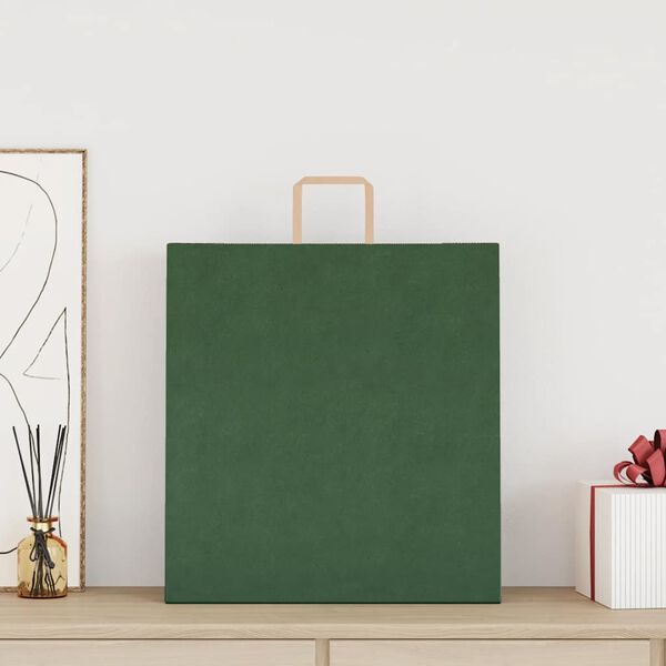 vidaXL Sacs en papier 50 pcs avec poign&eacute;es vert 45x17x48 cm