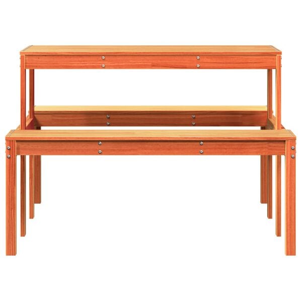 vidaXL Table de pique-nique cire marron 110x134x75 cm bois massif pin