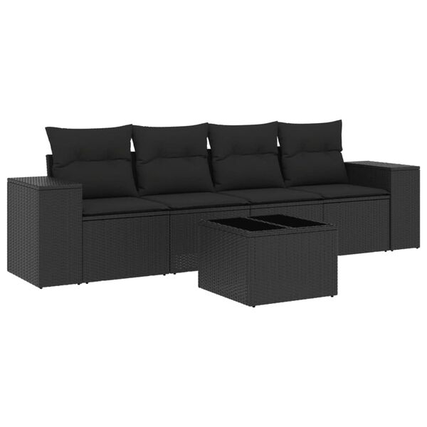 vidaXL Salon de jardin 5 pcs avec coussins noir r&eacute;sine tress&eacute;e