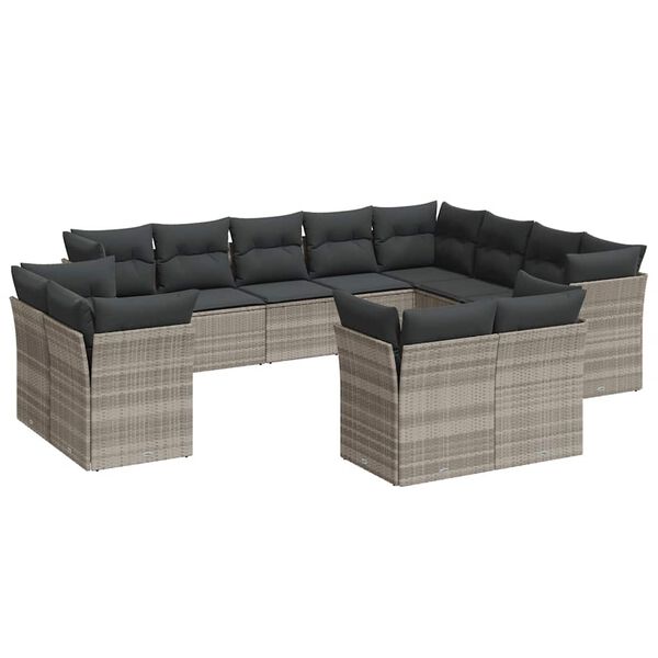 vidaXL Salon de jardin avec coussins 12 pcs gris clair r&eacute;sine tress&eacute;e