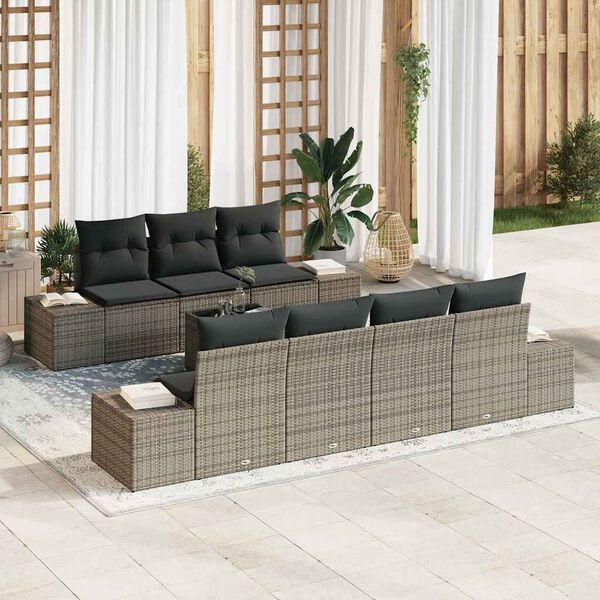 vidaXL Ensemble de canap&eacute; de jardin avec coussin 8 pcs Gris polyrotin