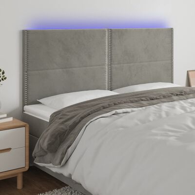 vidaXL Tête de lit à LED Gris clair 180x5x118/128 cm Velours