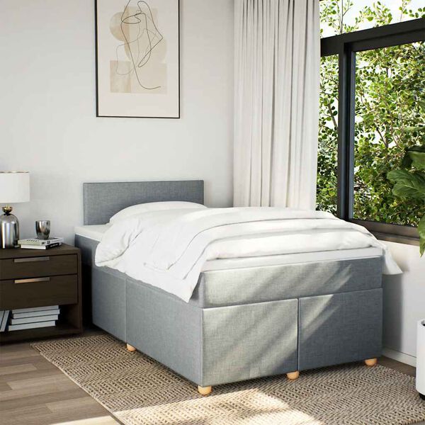 vidaXL Sommier &agrave; lattes de lit et matelas gris clair 120x190 cm tissu