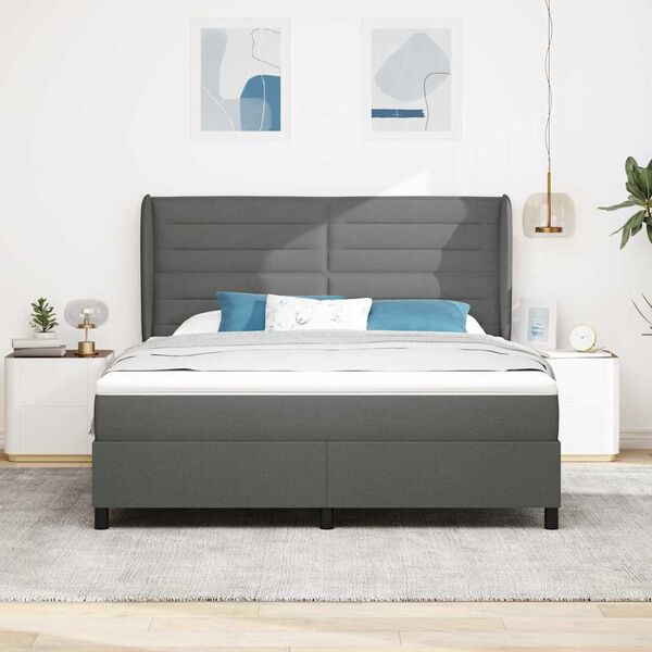 vidaXL Lit &agrave; ressorts avec matelas Gris fonc&eacute; 180 x 200 cm tissu