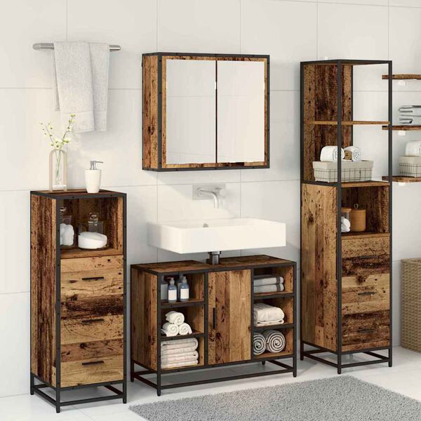 vidaXL Ensemble de mobilier de salle de bain 3 pcs Bois Ancien
