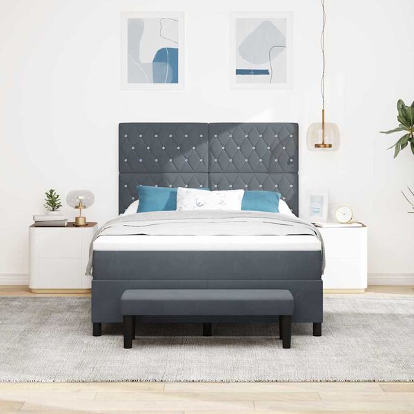 vidaXL Lit &agrave; ressorts avec matelas Gris fonc&eacute; 140 x 190 cm Velours