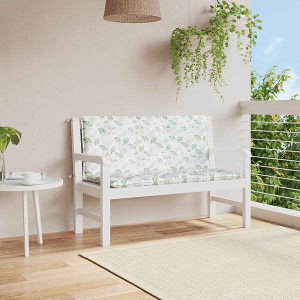 vidaXL Coussins de banc de jardin lot de 2 motif de feuilles tissu