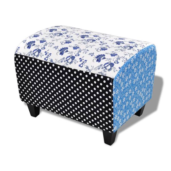 vidaXL Repose-pied Design avec patchwork Bleu et blanc