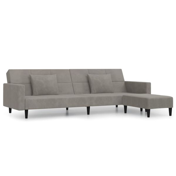 vidaXL Canap&eacute;-lit 2 places et deux oreillers et repose-pied Gris clair