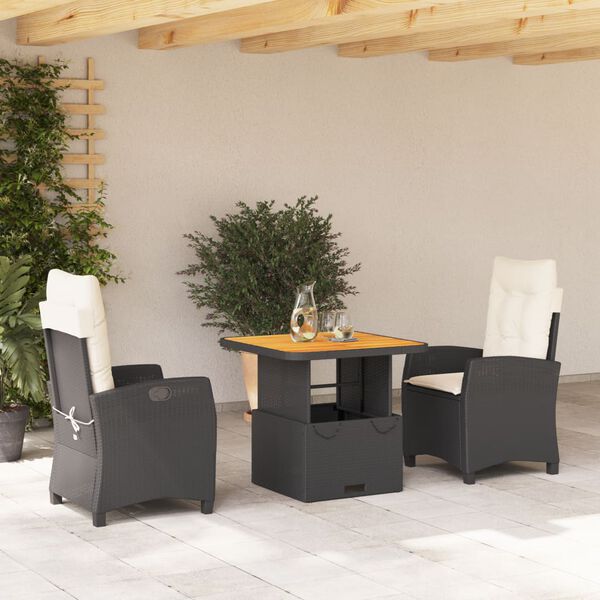 vidaXL Ensemble &agrave; manger de jardin avec coussins 3 pcs Noir