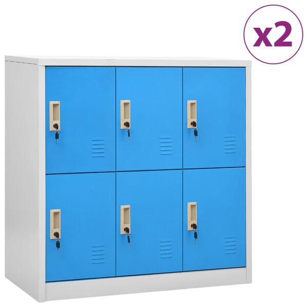 vidaXL Armoires &agrave; casiers 2 pcs Gris clair et bleu 90x45x92,5 cm Acier