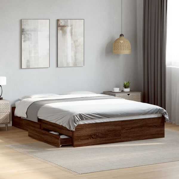 vidaXL Cadre de lit avec tiroirs sans matelas ch&ecirc;ne marron 120x200 cm