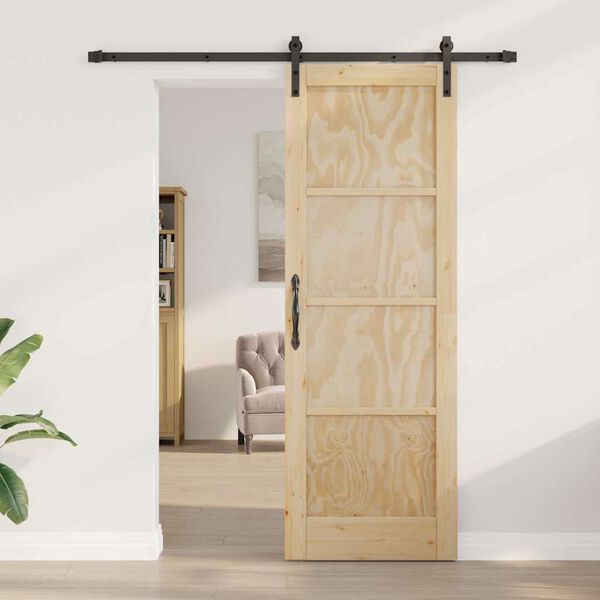 vidaXL Porte coulissante Naturel et Noir 73,5 x 211 cm Pin massif