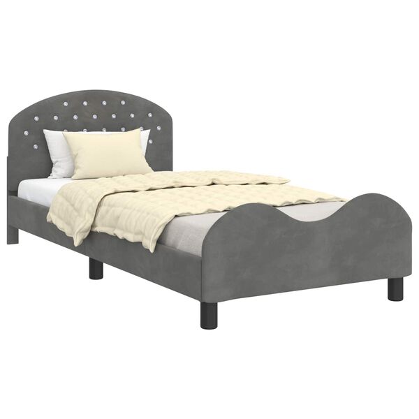 vidaXL Cadre de lit pour enfants avec t&ecirc;te de lit Gris fonc&eacute; Velours