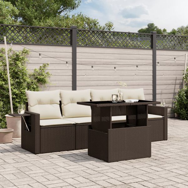 vidaXL Salon de jardin avec coussins 5 pcs marron r&eacute;sine tress&eacute;e