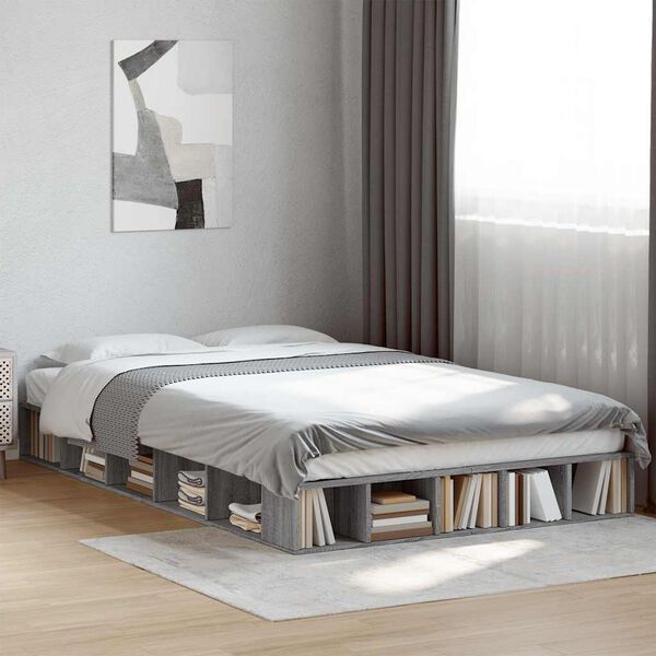 vidaXL Cadre de lit sans matelas sonoma gris 135x190 cm