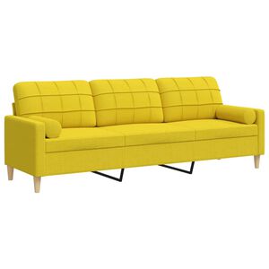 vidaXL Canap&eacute; 3 places avec oreillers jaune clair 210 cm tissu