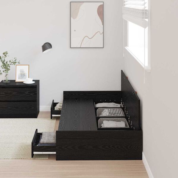 vidaXL Cadre de lit Ch&ecirc;ne noir 100 x 200 cm Bois d'ing&eacute;nierie