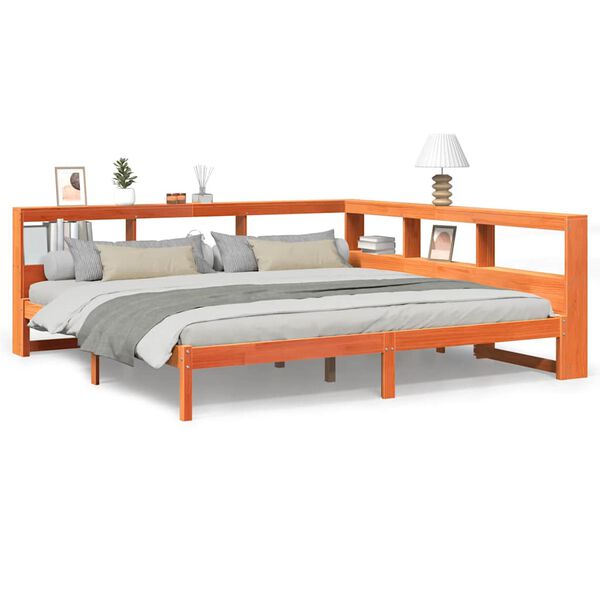vidaXL Lit biblioth&egrave;que sans matelas cire marron 180x200 cm pin massif
