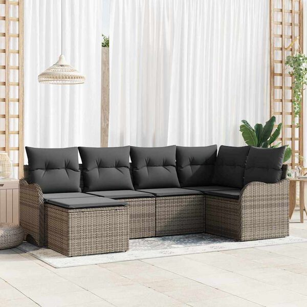vidaXL Ensemble de canap&eacute; de jardin avec coussin 6 pcs Gris Poly rotin