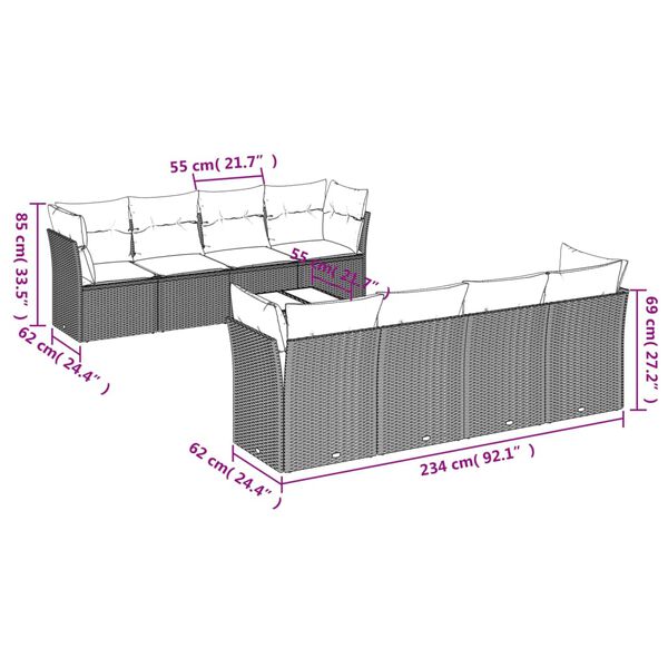 vidaXL Salon de jardin avec coussins 9 pcs marron r&eacute;sine tress&eacute;e
