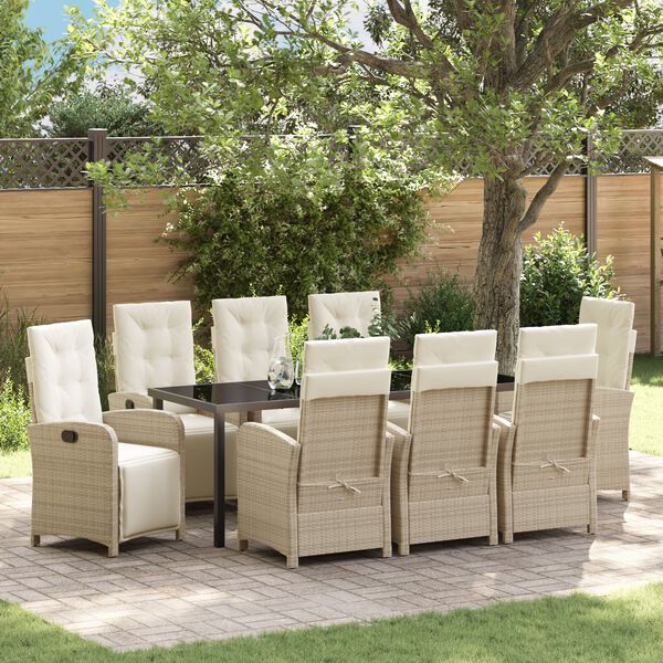 vidaXL Ensemble de salle &agrave; manger pour jardin 9 pcs Beige polyrotin