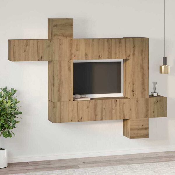 vidaXL Ensemble meuble TV 10 pcs ch&ecirc;ne artisanal 30,5 x 30 x 90 cm